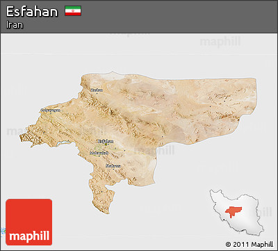 Satellite 3D Map of Esfahan, single color outside