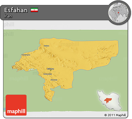Savanna Style 3D Map of Esfahan, single color outside