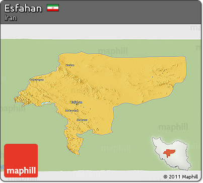 Savanna Style 3D Map of Esfahan, single color outside