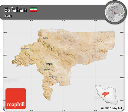 Satellite Map of Esfahan, single color outside
