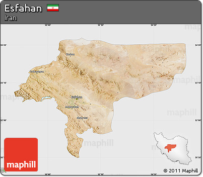 Satellite Map of Esfahan, single color outside