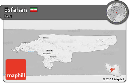 Gray Panoramic Map of Esfahan, single color outside
