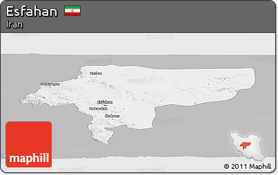 Gray Panoramic Map of Esfahan, single color outside