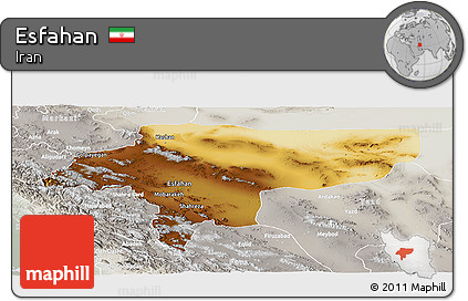Physical Panoramic Map of Esfahan, lighten, semi-desaturated