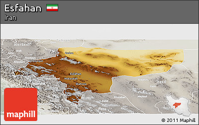 Physical Panoramic Map of Esfahan, lighten, semi-desaturated