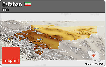 Physical Panoramic Map of Esfahan, lighten, semi-desaturated