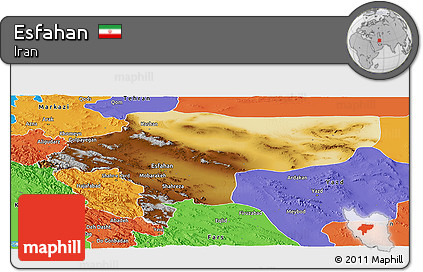 Physical Panoramic Map of Esfahan, political outside