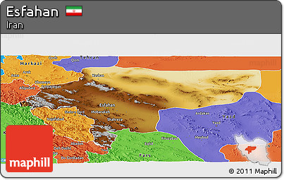 Physical Panoramic Map of Esfahan, political outside