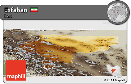 Physical Panoramic Map of Esfahan, semi-desaturated