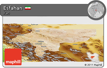 Satellite Panoramic Map of Esfahan, physical outside