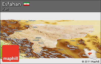 Satellite Panoramic Map of Esfahan, physical outside
