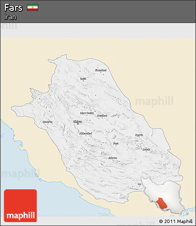 Classic Style 3D Map of Fars, single color outside