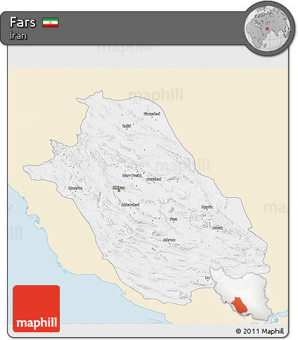 Classic Style 3D Map of Fars, single color outside
