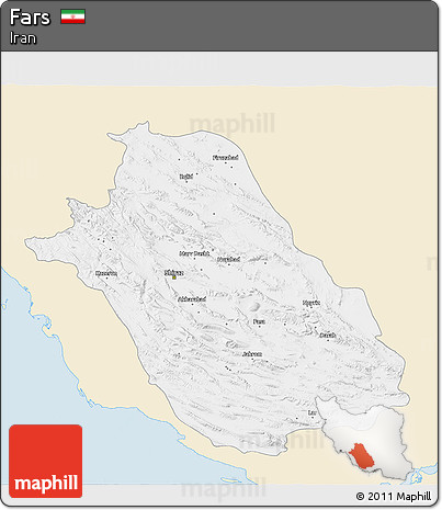 Classic Style 3D Map of Fars, single color outside