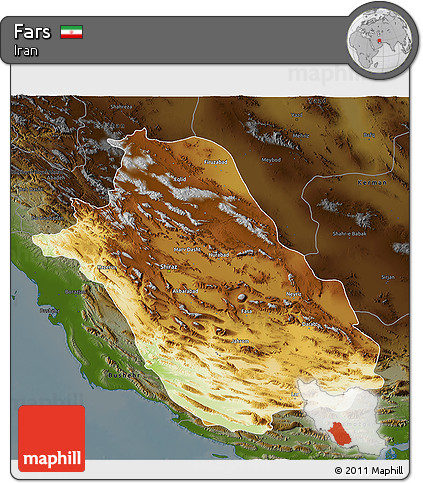 Physical 3D Map of Fars, darken
