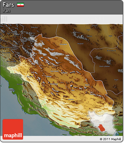 Physical 3D Map of Fars, darken
