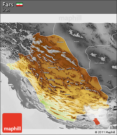 Physical 3D Map of Fars, desaturated