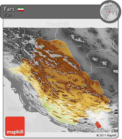 Physical 3D Map of Fars, desaturated