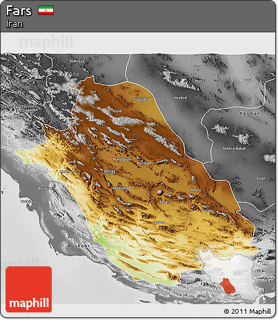 Physical 3D Map of Fars, desaturated