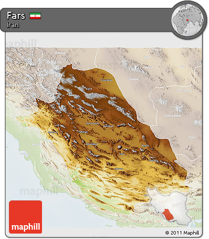 Physical 3D Map of Fars, lighten