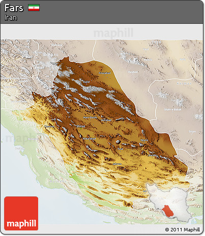 Physical 3D Map of Fars, lighten