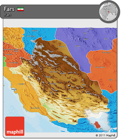 Physical 3D Map of Fars, political outside