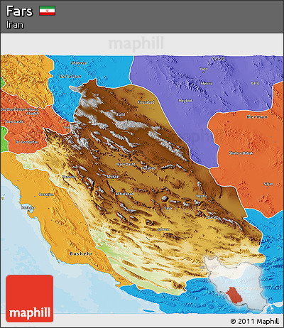 Physical 3D Map of Fars, political outside