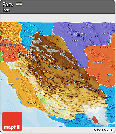 Physical 3D Map of Fars, political outside