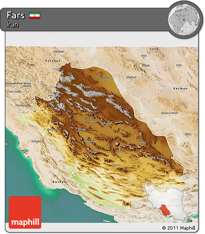 Physical 3D Map of Fars, satellite outside