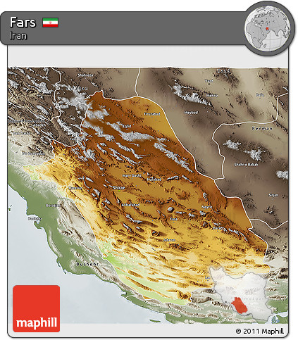 Physical 3D Map of Fars, semi-desaturated