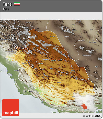 Physical 3D Map of Fars, semi-desaturated