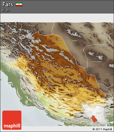 Physical 3D Map of Fars, semi-desaturated