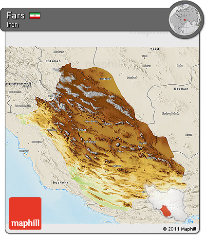 Physical 3D Map of Fars, shaded relief outside