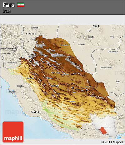 Physical 3D Map of Fars, shaded relief outside