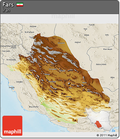 Physical 3D Map of Fars, shaded relief outside