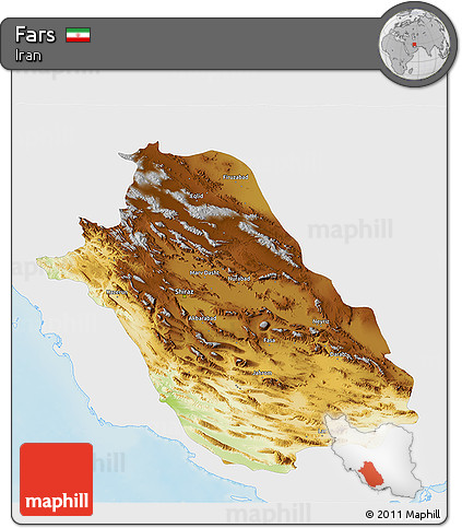 Physical 3D Map of Fars, single color outside