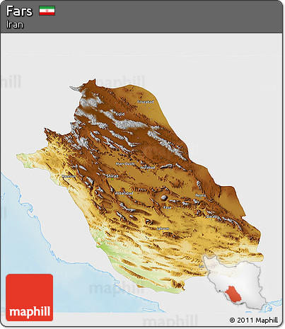 Physical 3D Map of Fars, single color outside