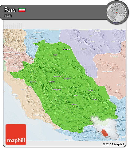 Political 3D Map of Fars, lighten