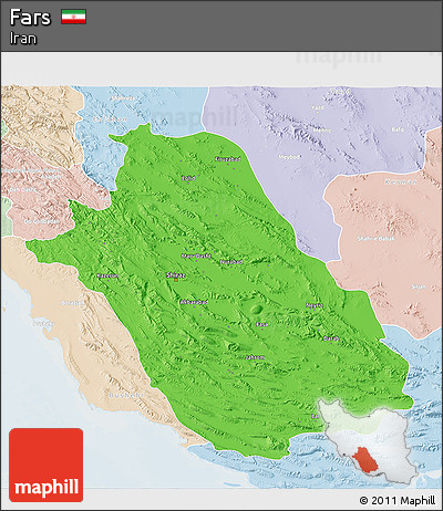 Political 3D Map of Fars, lighten