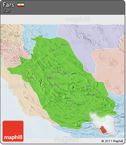 Political 3D Map of Fars, lighten