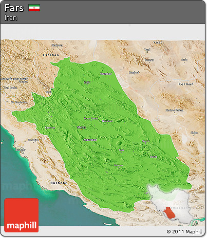 Political 3D Map of Fars, satellite outside