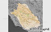 Satellite 3D Map of Fars, darken, desaturated