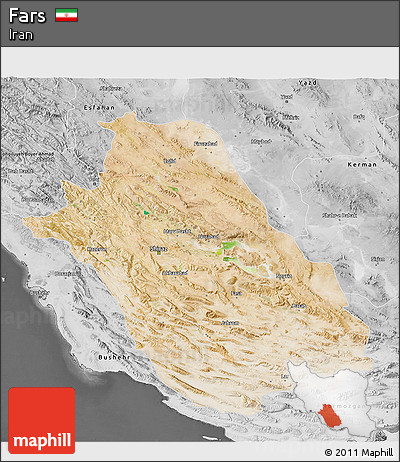 Satellite 3D Map of Fars, desaturated
