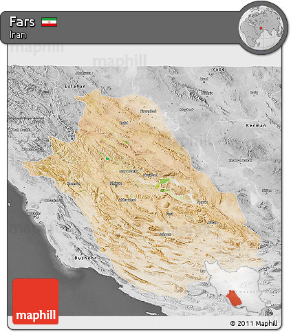 Satellite 3D Map of Fars, desaturated