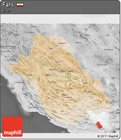 Satellite 3D Map of Fars, desaturated
