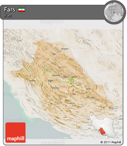 Satellite 3D Map of Fars, lighten