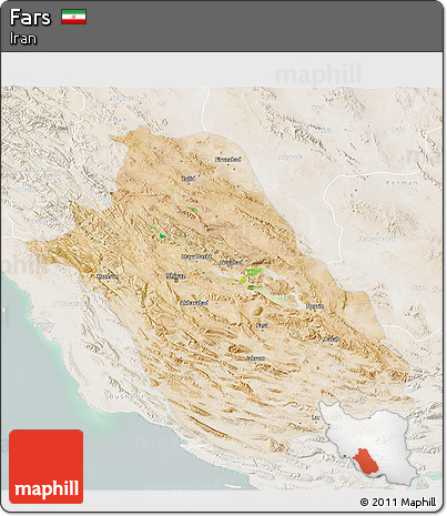 Satellite 3D Map of Fars, lighten