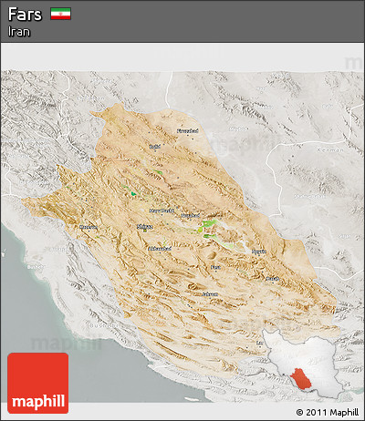 Satellite 3D Map of Fars, lighten, semi-desaturated