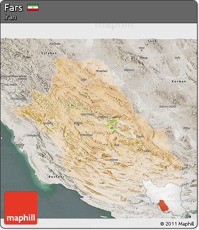 Satellite 3D Map of Fars, semi-desaturated