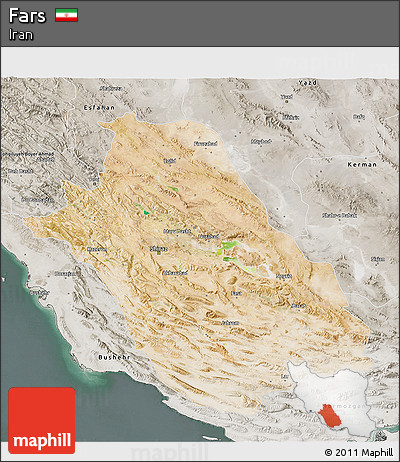 Satellite 3D Map of Fars, semi-desaturated